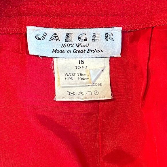Vtg Jaeger Red Wool Skirt Sz 16 | Lined 90s Corpcore Career Workwear Knee-Length - Picture 6 of 7